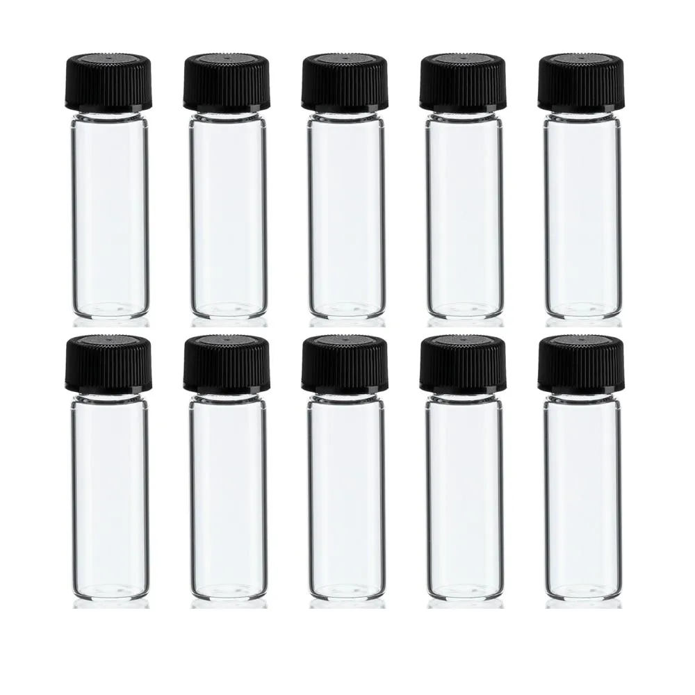 10 Mini Clear Glass Vial Bottles Cap 2 3/16 Tall 6 mL Gold Panning Prospecting