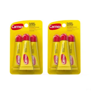 Carmex Medicated Lip Balm Tubes, Lip Moisturizer for Dry, Chapped Lips, 0.35 OZ - 3 Count (Pack of 2)
