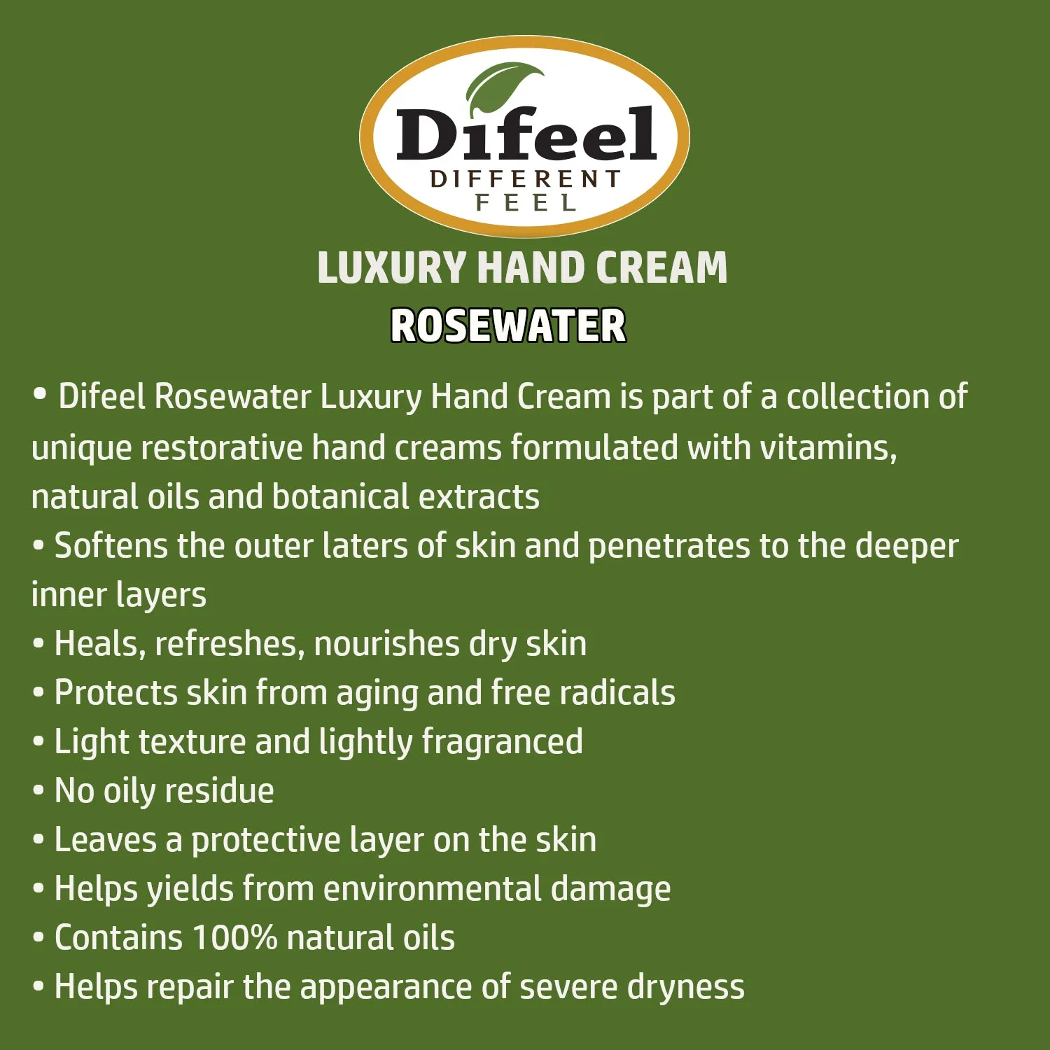Difeel Luxury Moisturizing Hand Cream - Rosewater 1.4 oz.