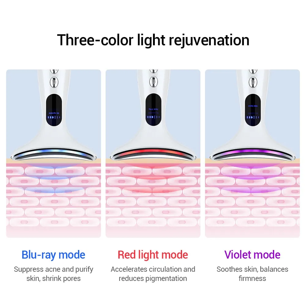 EMS Face Neck Beauty Device 3 Colors LED Photon Therapy Skin Tighten 4 Modes Reduce Double Chin Anti Wrinkle Remove