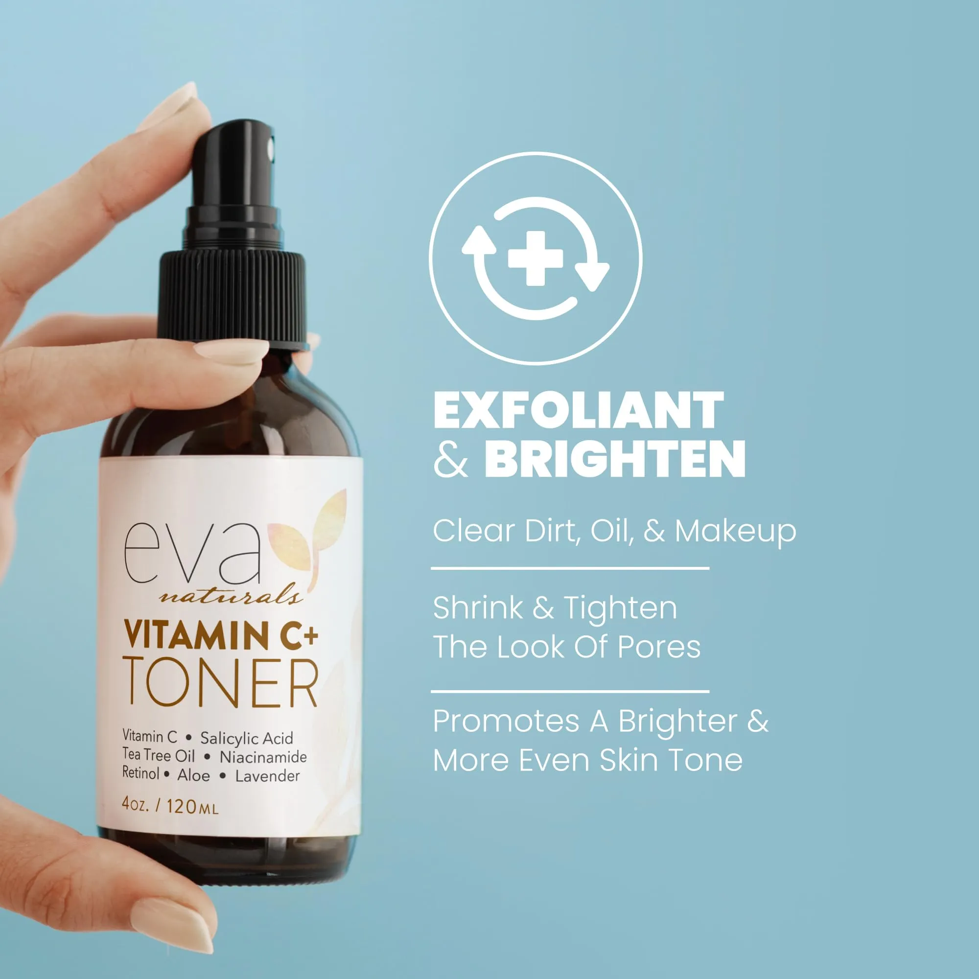 Eva Naturals Vitamin C Facial Toner - Hydrating, Pore Minimizer Face Toner for Men and Women with Witch Hazel & Rose Water, Nourishes Skin Through Hydration - 4 Oz
