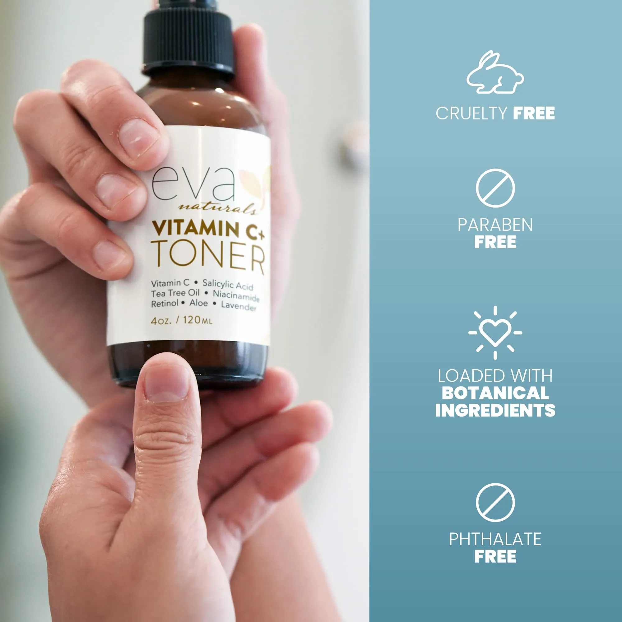 Eva Naturals Vitamin C Facial Toner - Hydrating, Pore Minimizer Face Toner for Men and Women with Witch Hazel & Rose Water, Nourishes Skin Through Hydration - 4 Oz