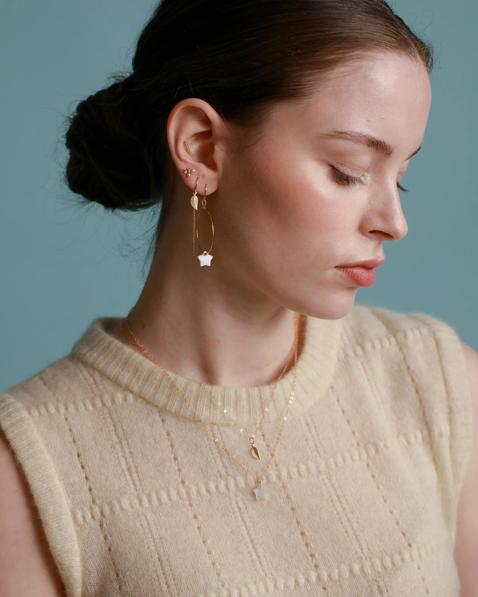 Gold Filled 10mm Freshwater Shell Star Small Hoop Earrings