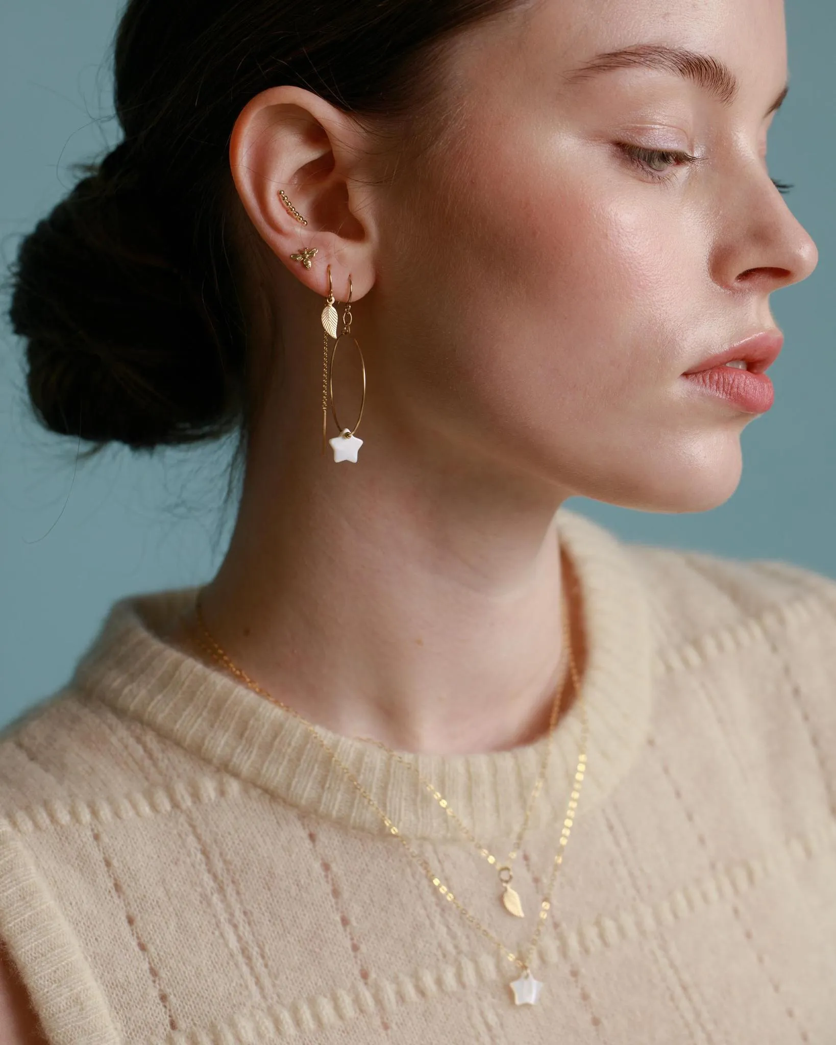 Gold Filled 10mm Freshwater Shell Star Small Hoop Earrings