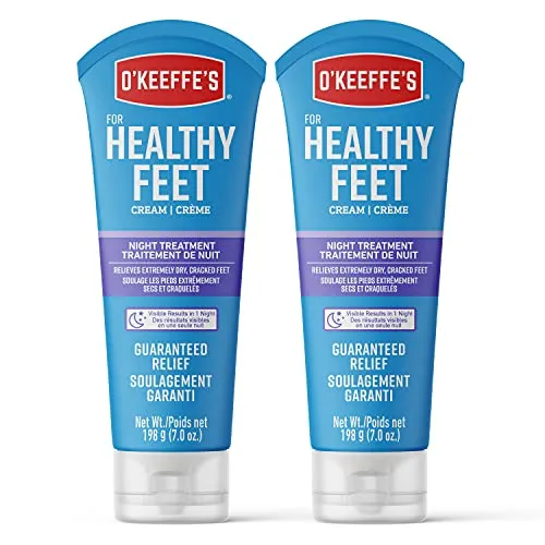 O'Keeffe's Healthy Feet Night Treatment Foot Cream, Restorative Lotion Works While You Sleep, Deep Conditioning Oils, Two 7oz/198g Tubes, (Pack of 2), 107610