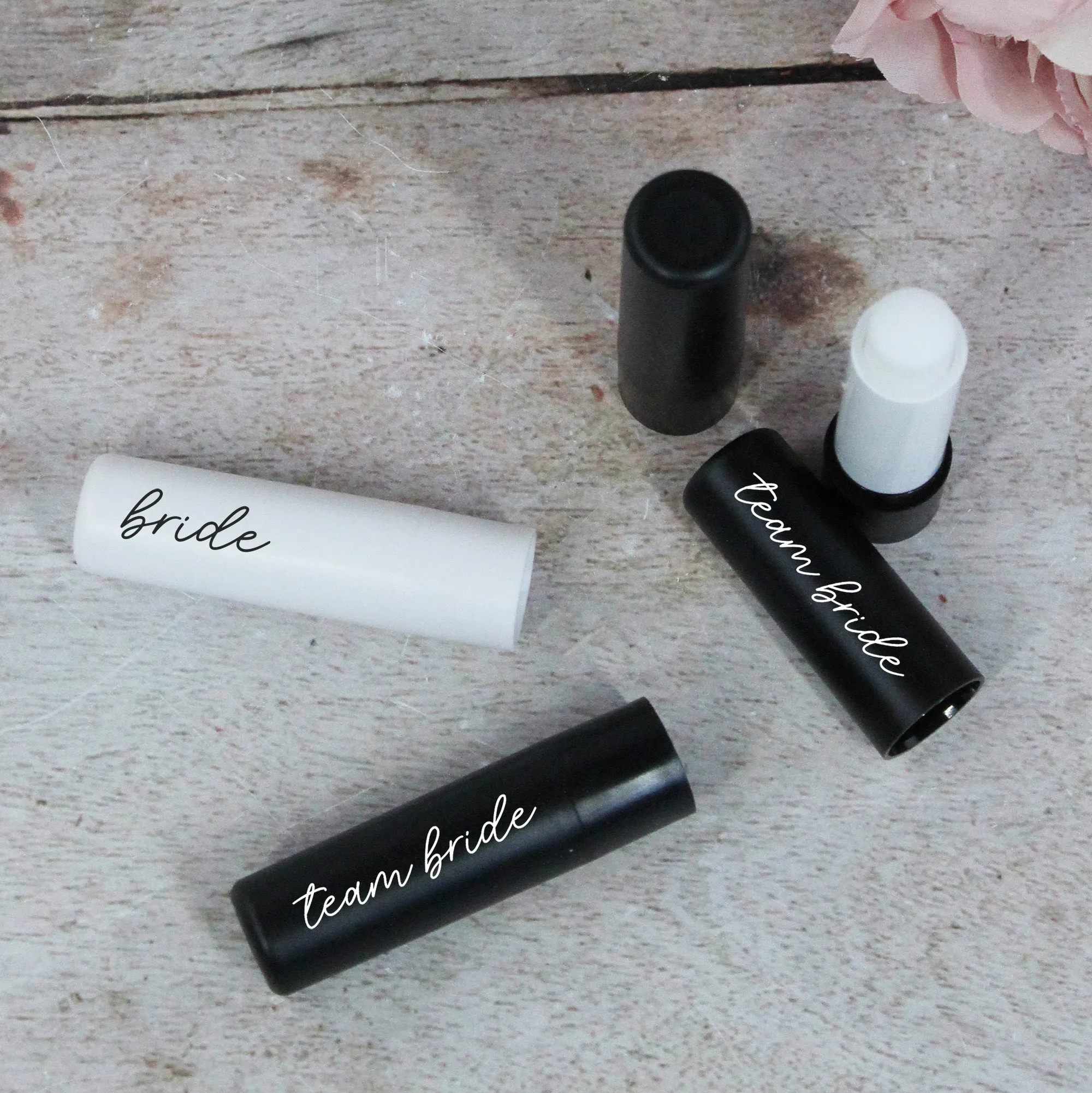 Personalised Black Team Bride & White Bride Lip Balms