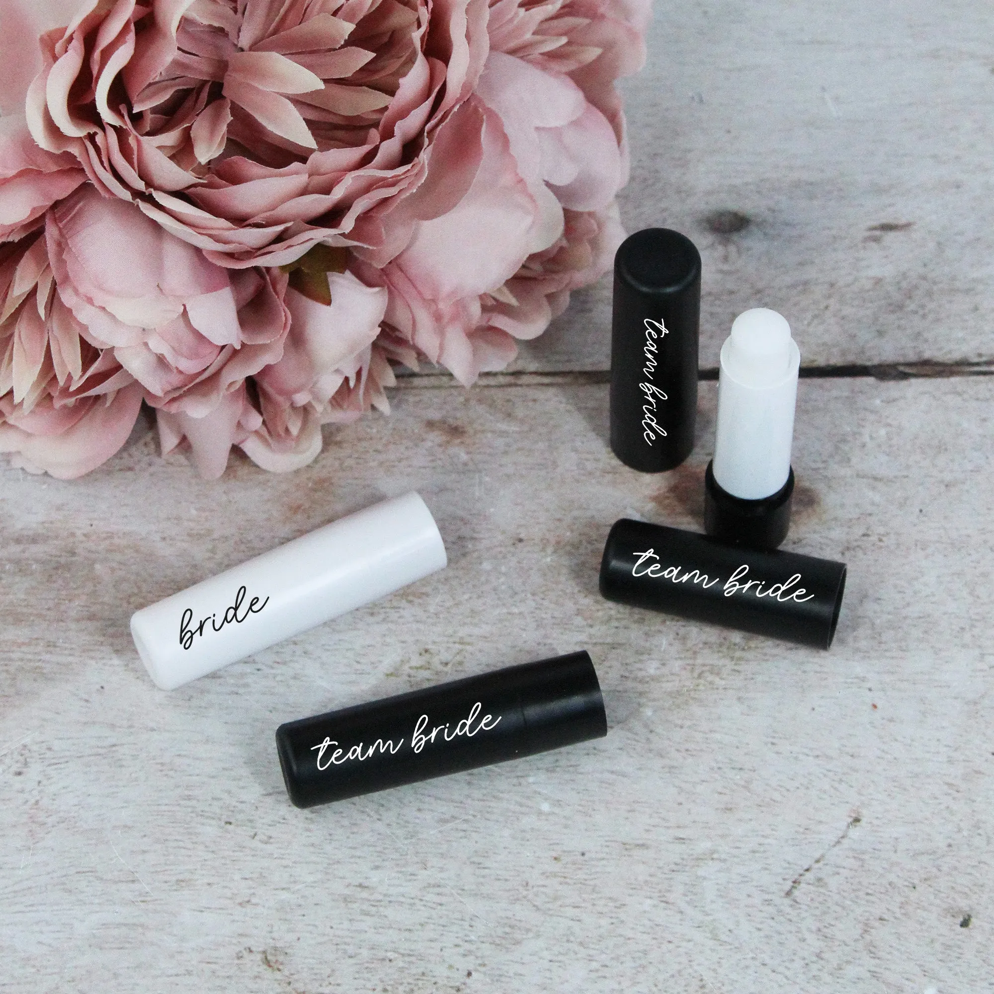Personalised Black Team Bride & White Bride Lip Balms
