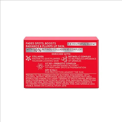 Pond's Age Miracle Youthful Glow Day Cream with SPF 15 PA  , Anti-Ageing Cream, With 10% Retinol-Collagen B3 Complex, Reduce Fine Lines & Combat Sagging Skin, 50g