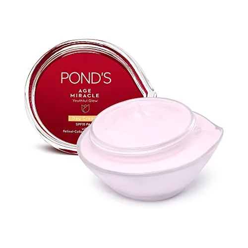 Pond's Age Miracle Youthful Glow Day Cream with SPF 15 PA  , Anti-Ageing Cream, With 10% Retinol-Collagen B3 Complex, Reduce Fine Lines & Combat Sagging Skin, 50g