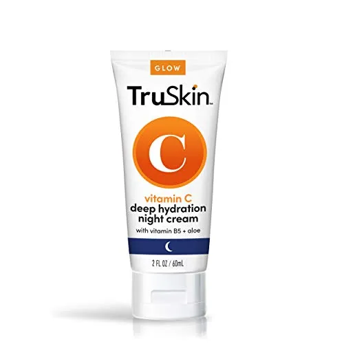 TruSkin Vitamin C Night Cream, Collagen Supporting Blend with Cocoa Butter, Vitamin B5, Botanical Essential Oils & Organic Aloe Vera for Anti Aging, Brightening and Firming Skin, Face & Neck, 2 Fl Oz