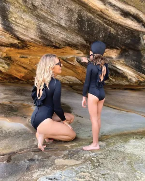 WOMEN LONG SLEEVE PALMA SWIMSUIT IN BLACK - <br>casa blue swim